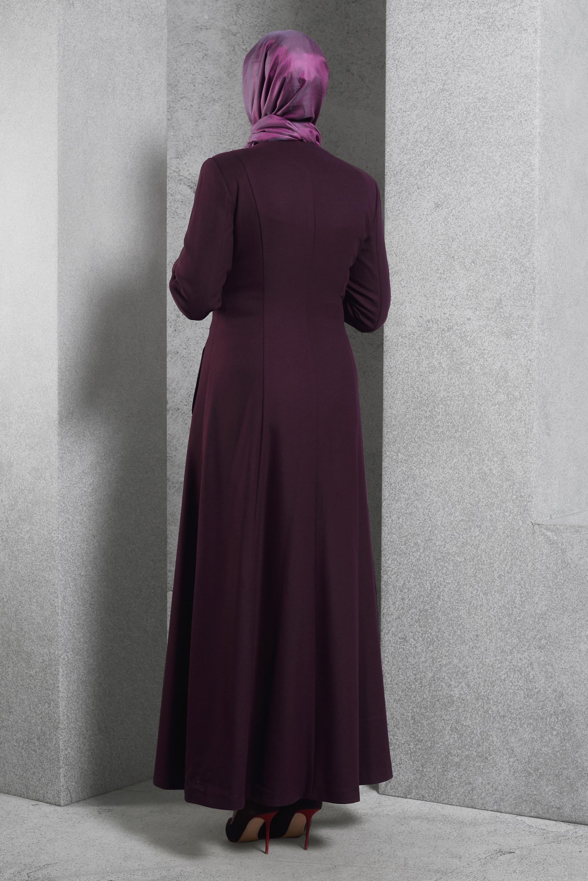 Tesettür giyim MÜRDÜM CEP DETAYLI DÜZ MANTO 9312