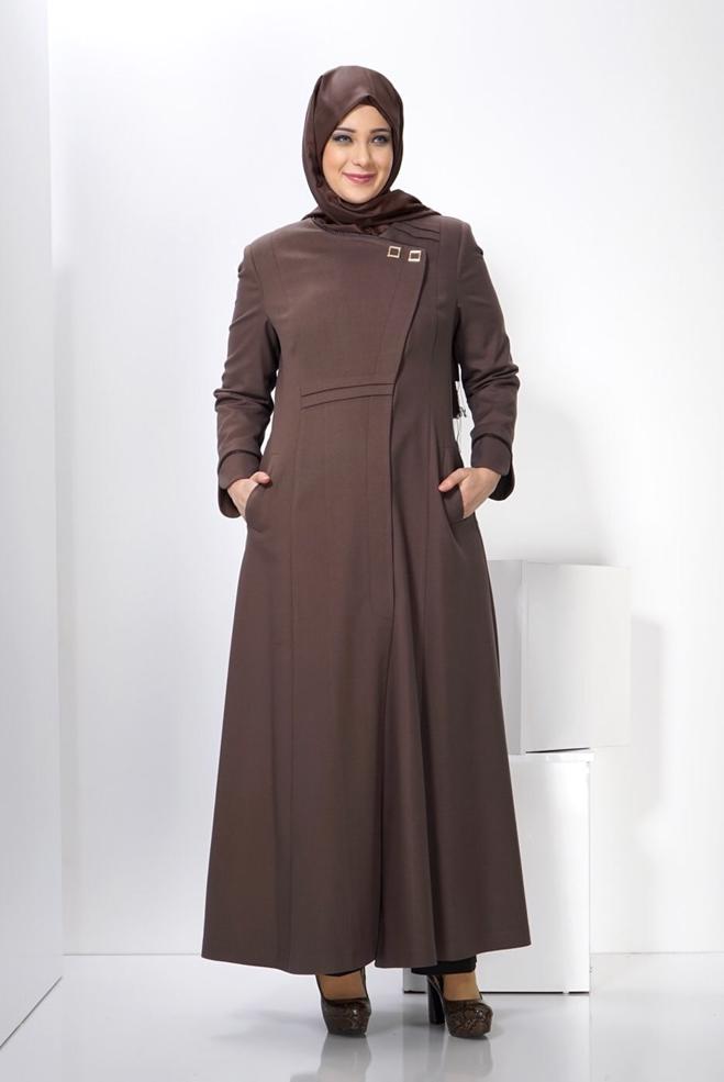 Hijab clothing MINK OVERCOAT WITH POCKET DETAIL 9312 - ALVİNA