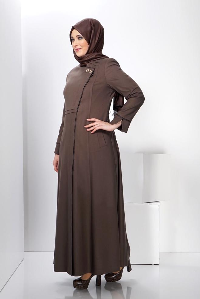Hijab clothing MINK OVERCOAT WITH POCKET DETAIL 9312 - ALVİNA