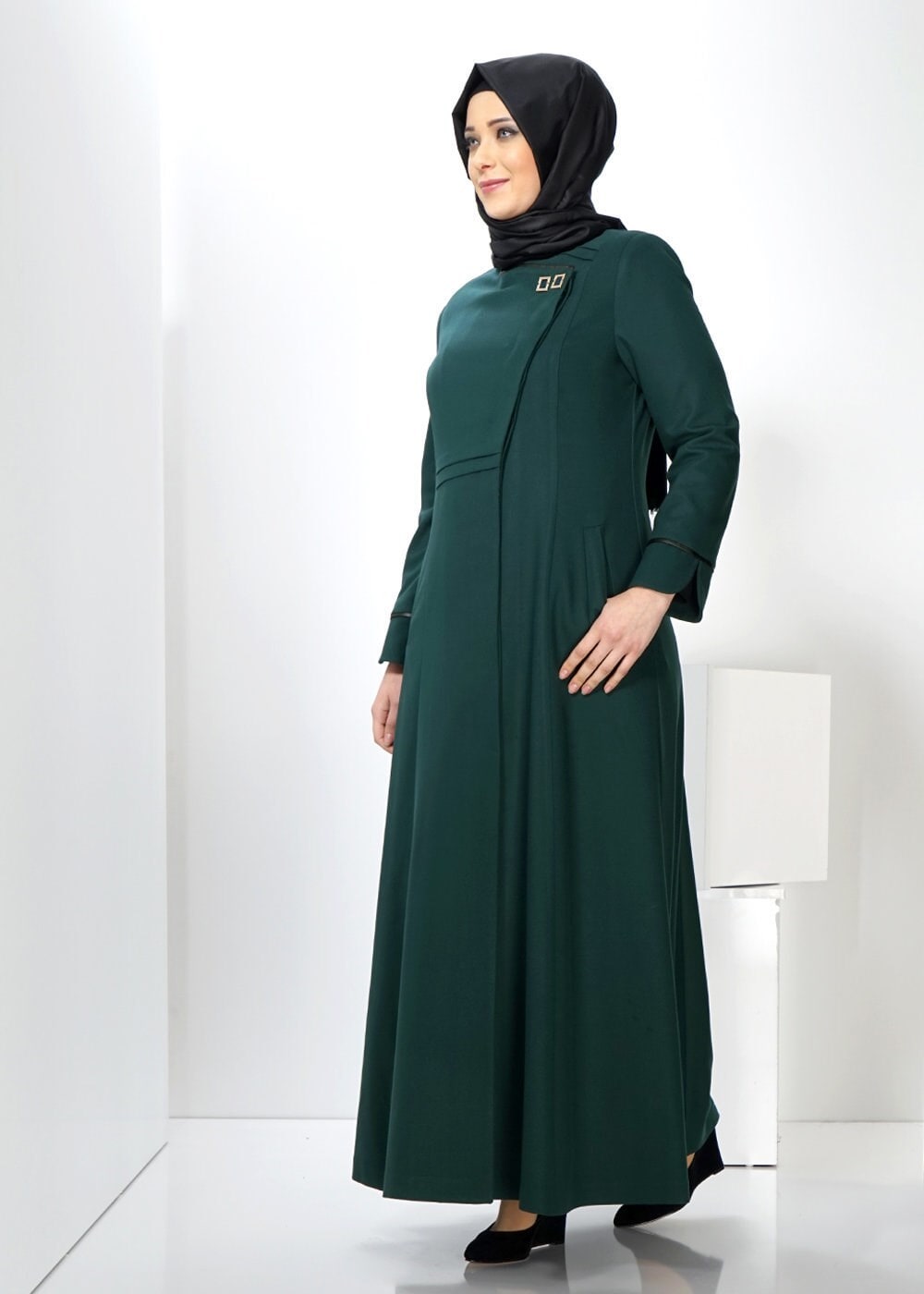 Vêtements hijab VERT MANTEAU AVEC DÉTAIL DE POCHE 9312