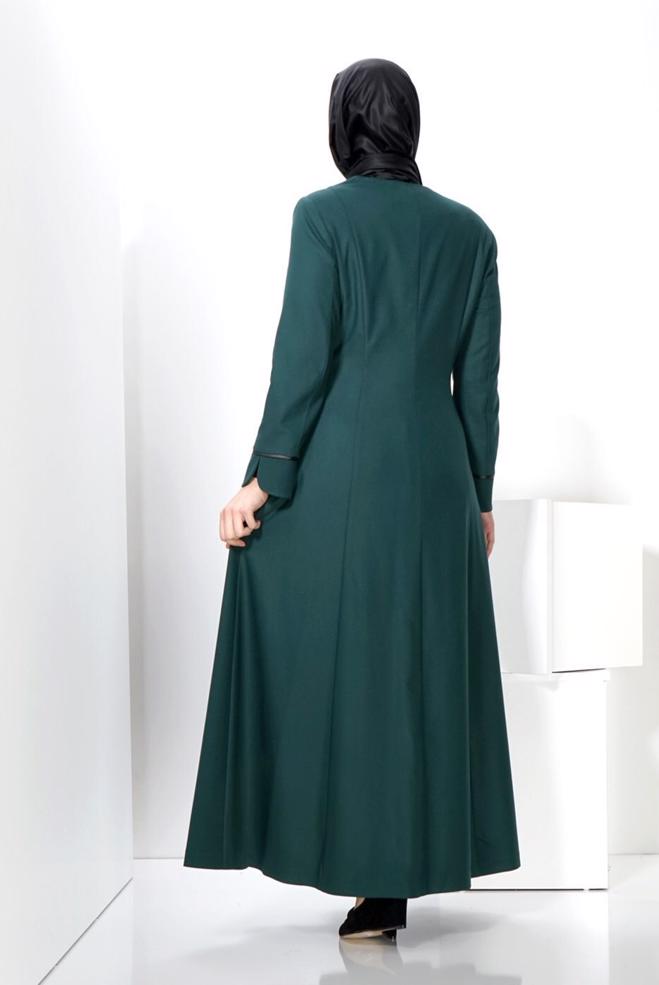 Hijab clothing GREEN OVERCOAT WITH POCKET DETAIL 9312 - ALVİNA