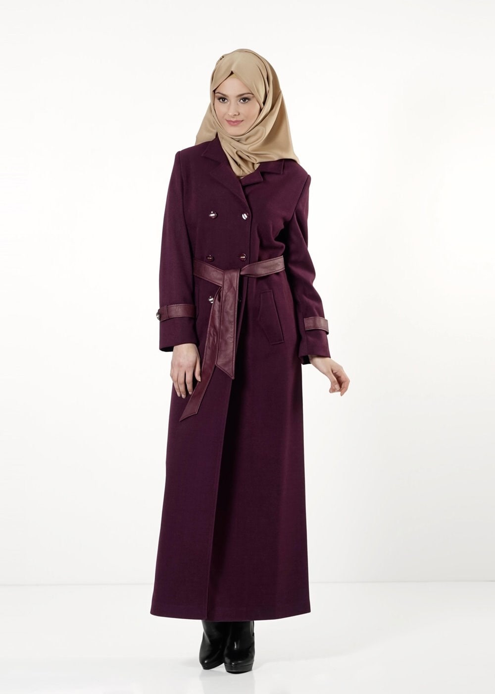 Tesettür giyim MÜRDÜM KRUVAZE YAKA MANTO 9324