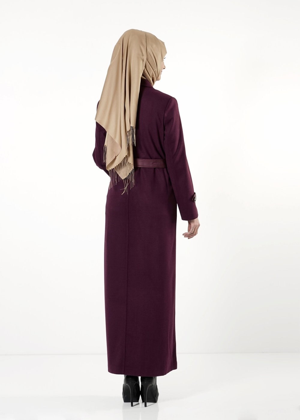 Tesettür giyim MÜRDÜM KRUVAZE YAKA MANTO 9324