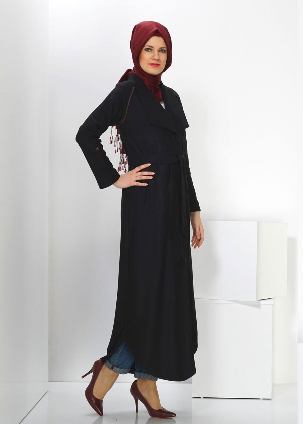 Tesettür giyim SİYAH CEP DETAYLI MANTO 9337