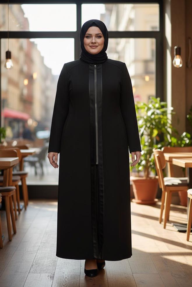 Hijab clothing BLACK PLUS SIZE OVERCOAT 9339 - ALVİNA