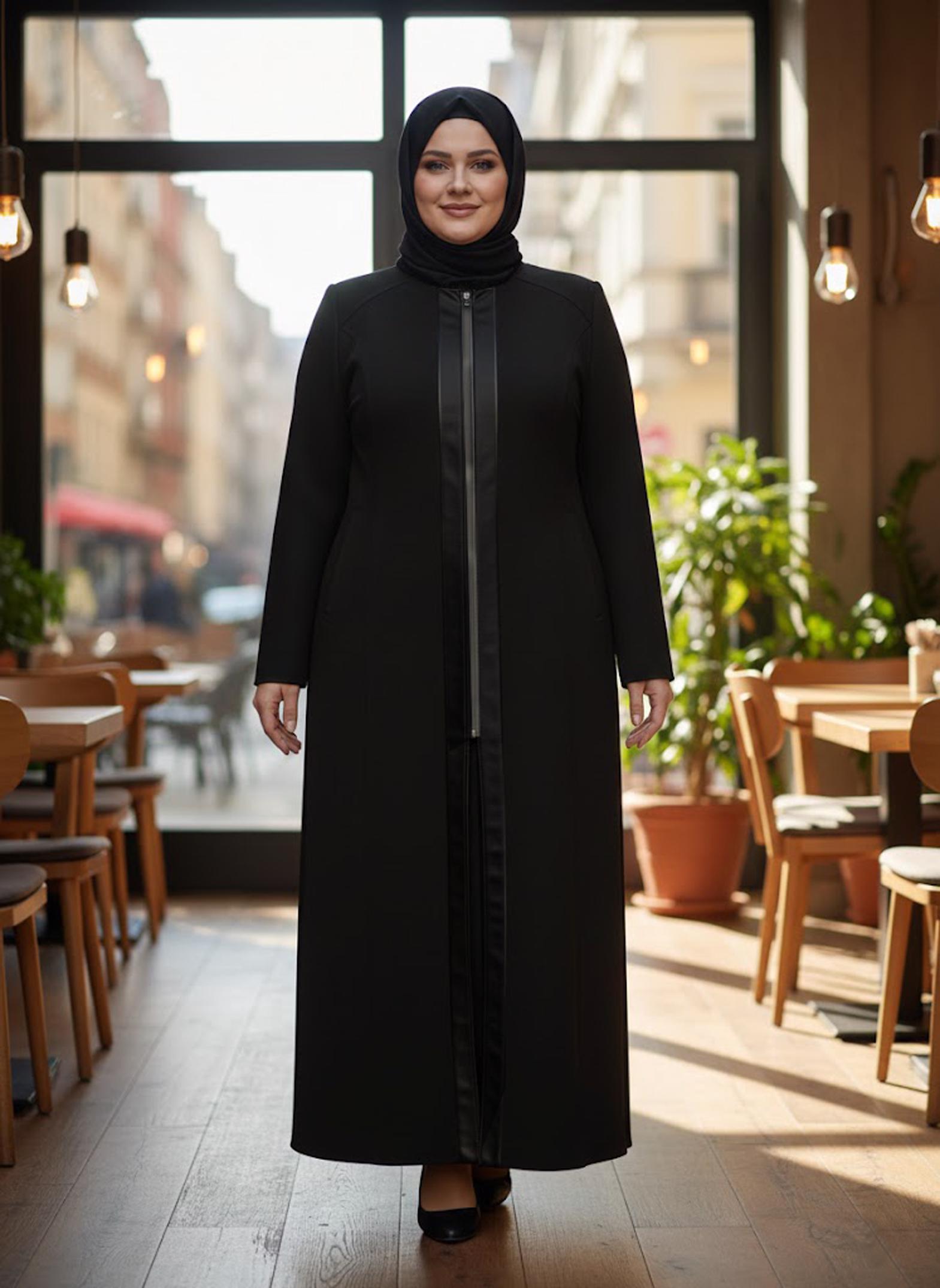 Tesettür giyim SİYAH BÜYÜK BEDEN DÜZ MANTO 9339