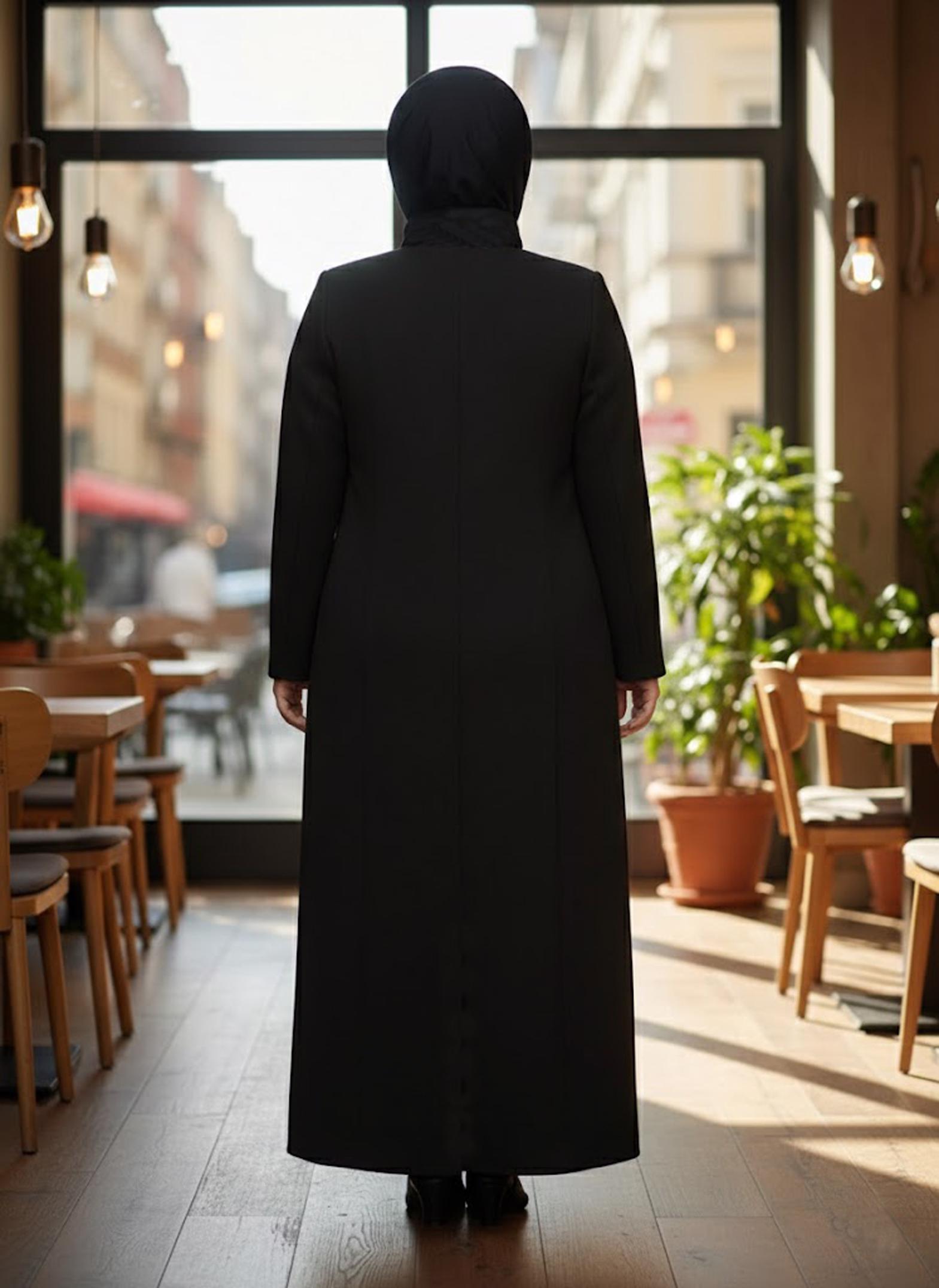Tesettür giyim SİYAH BÜYÜK BEDEN DÜZ MANTO 9339