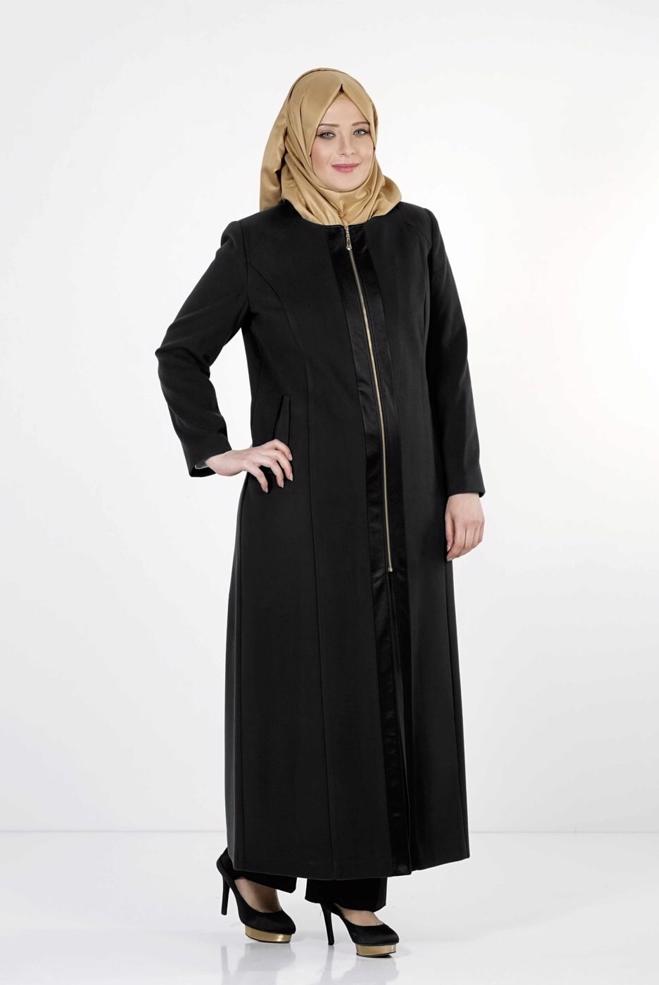 Hijab clothing BLACK PLUS SIZE OVERCOAT 9339 - ALVİNA