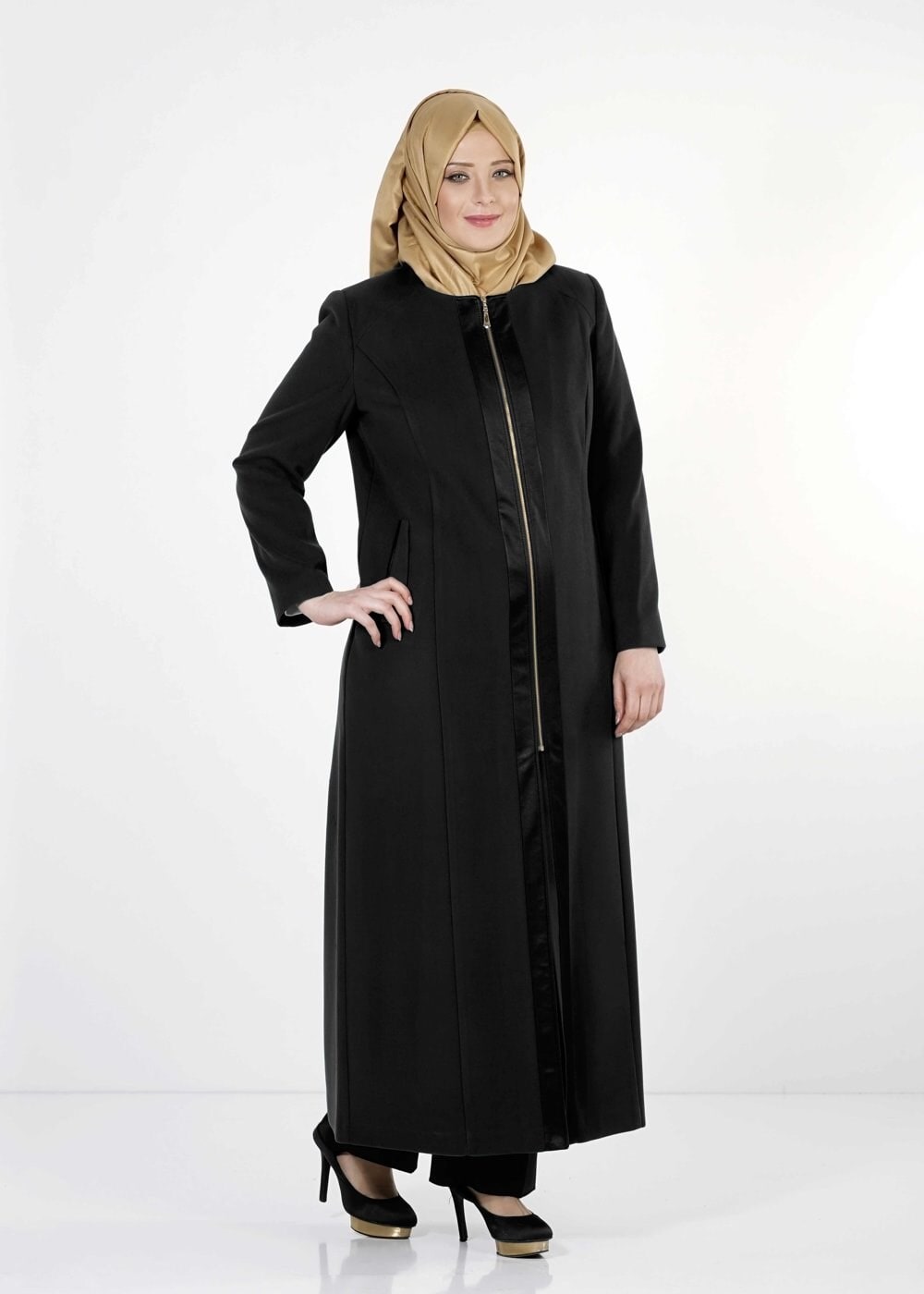 Vêtements hijab NOIR MANTEAU GRANDE TAILLE 9339