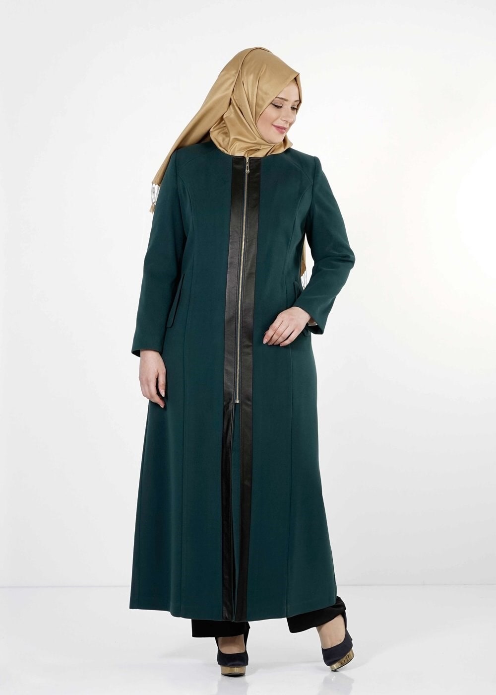 Tesettür giyim MAVİ BÜYÜK BEDEN DÜZ MANTO 9339