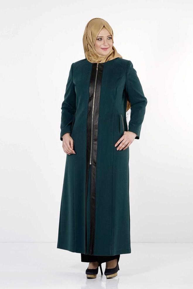 Hijab clothing BLUE PLUS SIZE OVERCOAT 9339 - ALVİNA