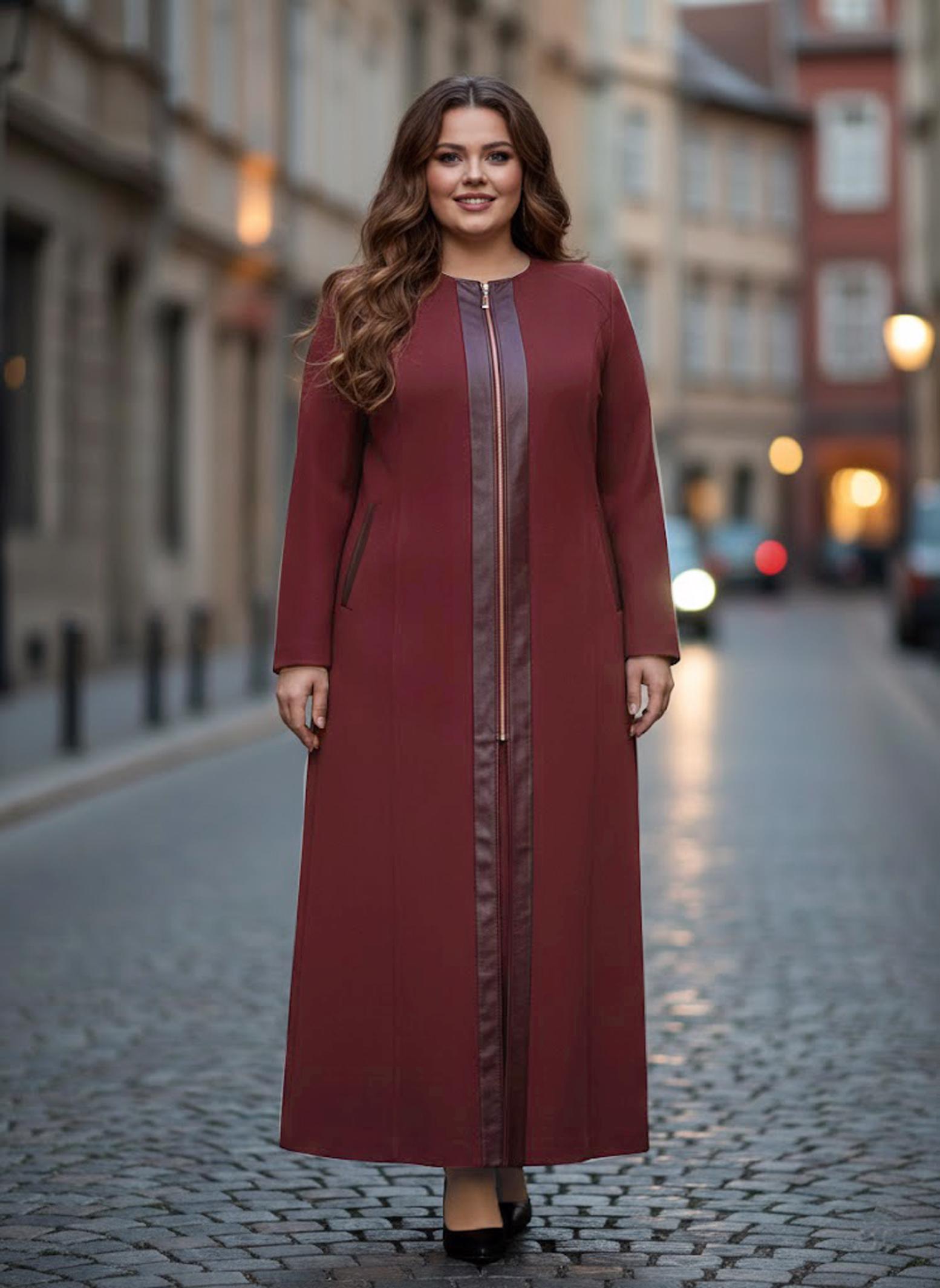 Tesettür giyim BORDO BÜYÜK BEDEN DÜZ MANTO 9339