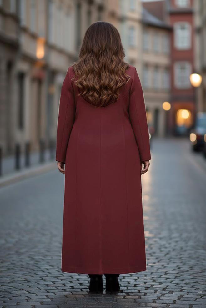 Hijab clothing CLARET RED PLUS SIZE OVERCOAT 9339 - ALVİNA