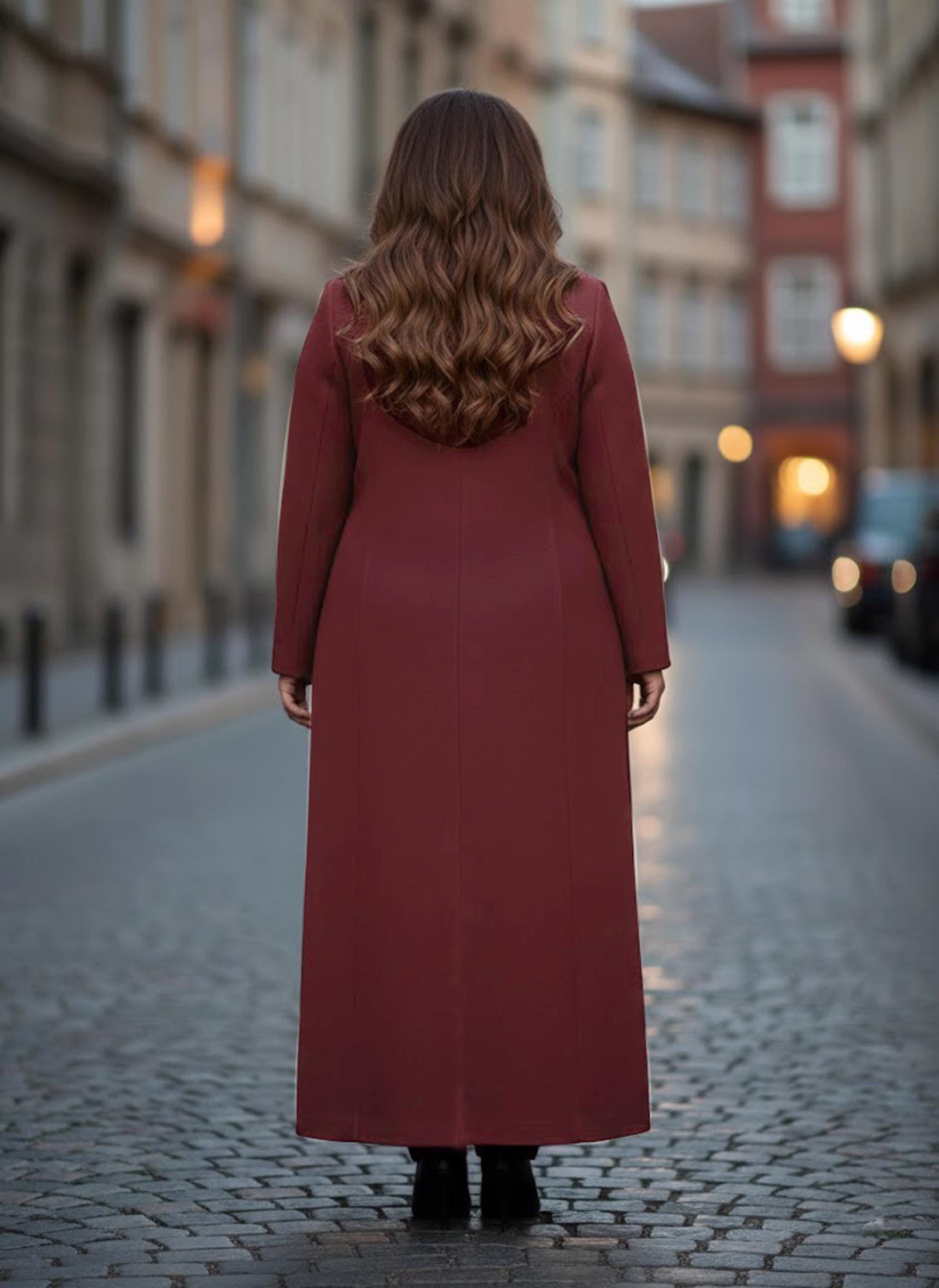 Tesettür giyim BORDO BÜYÜK BEDEN DÜZ MANTO 9339