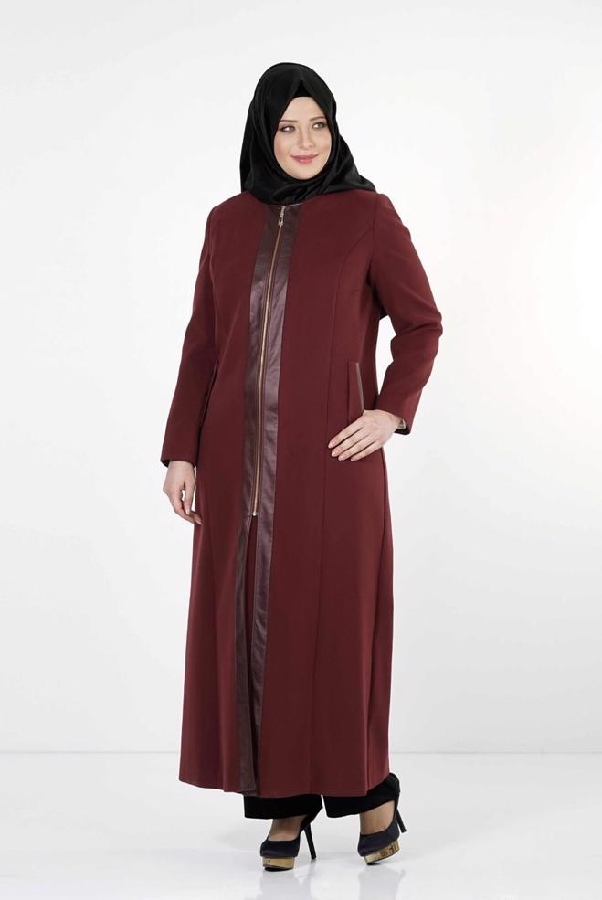 Hijab clothing CLARET RED PLUS SIZE OVERCOAT 9339 - ALVİNA