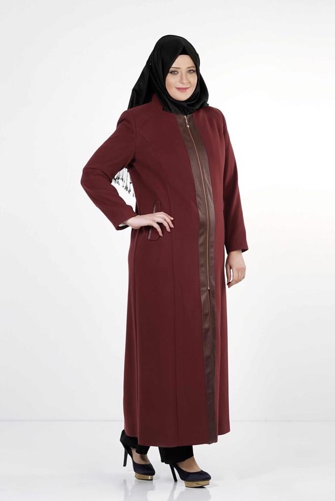 Hijab clothing CLARET RED PLUS SIZE OVERCOAT 9339 - ALVİNA