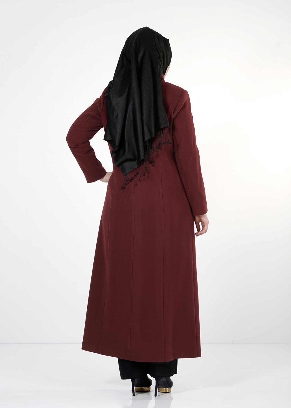 Tesettür giyim BORDO BÜYÜK BEDEN DÜZ MANTO 9339