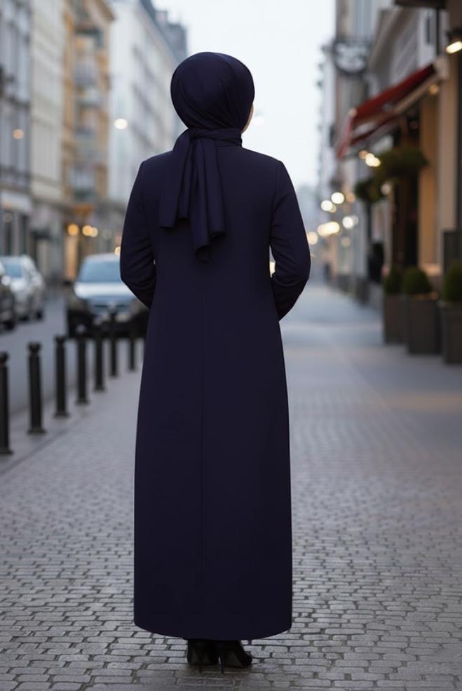Hijab clothing NAVY BLUE PLUS SIZE OVERCOAT 9339 - ALVİNA