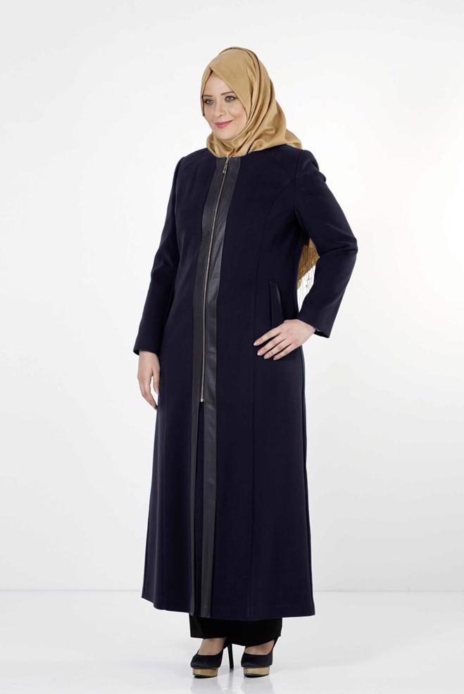 Hijab clothing NAVY BLUE PLUS SIZE OVERCOAT 9339 - ALVİNA
