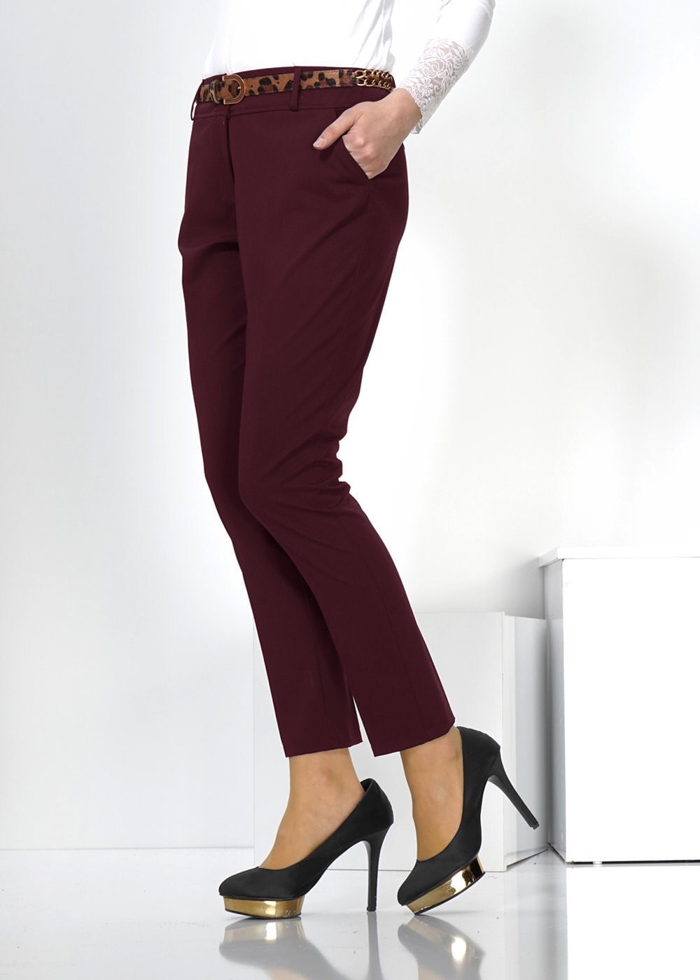 Tesettür giyim BORDO DAR PAÇA KLASİK PANTOLON 7771