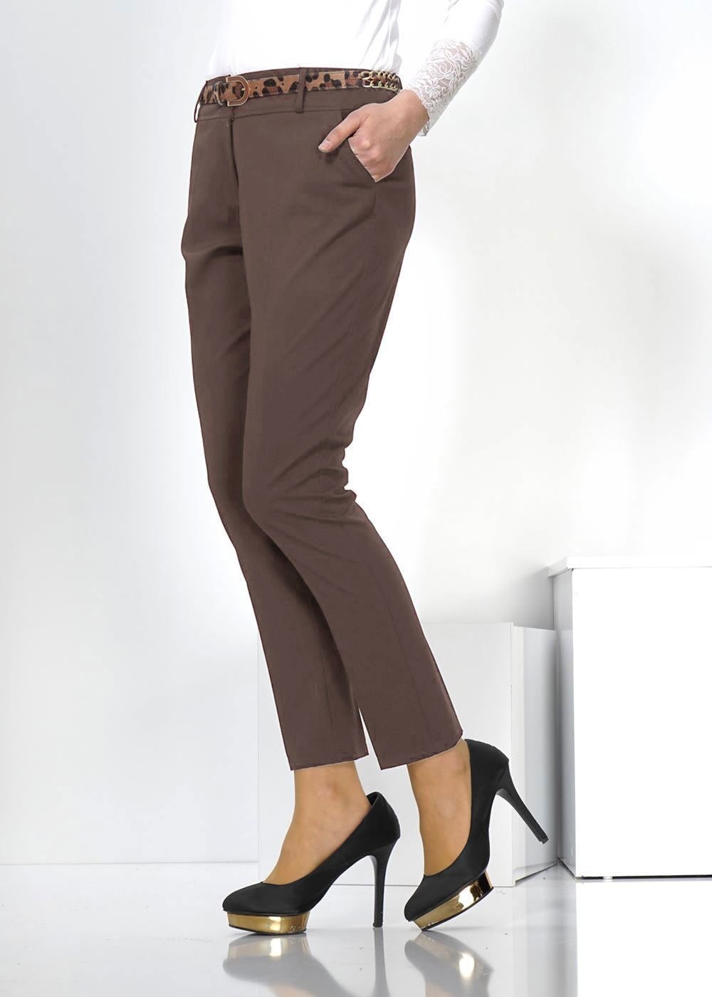 Tesettür giyim VİZON DAR PAÇA KLASİK PANTOLON 7771