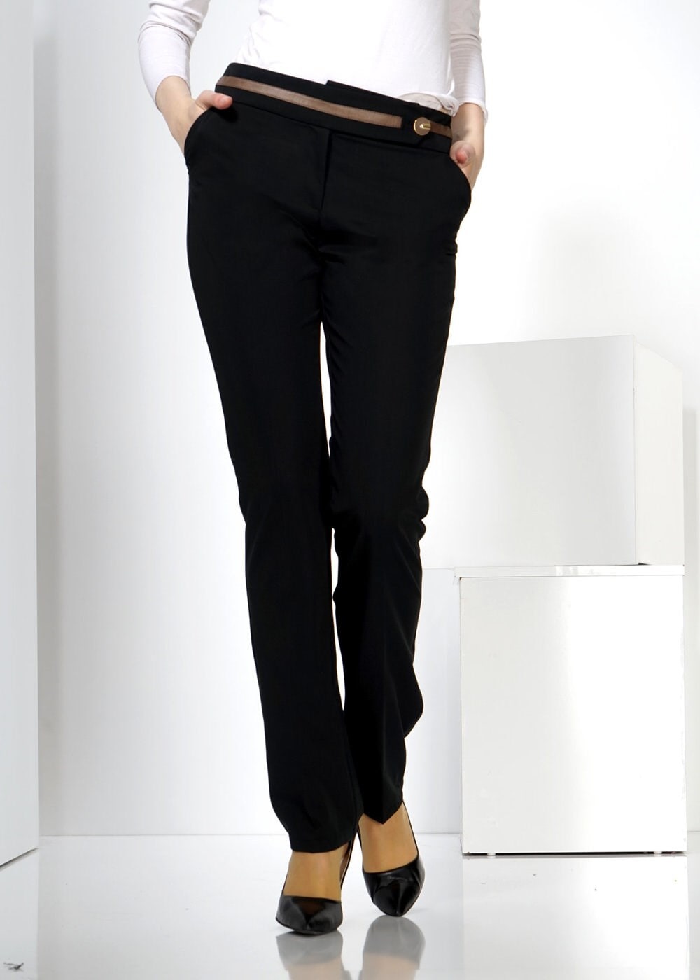 Tesettür giyim SİYAH KEMER DETAYLI PANTOLON 7772 