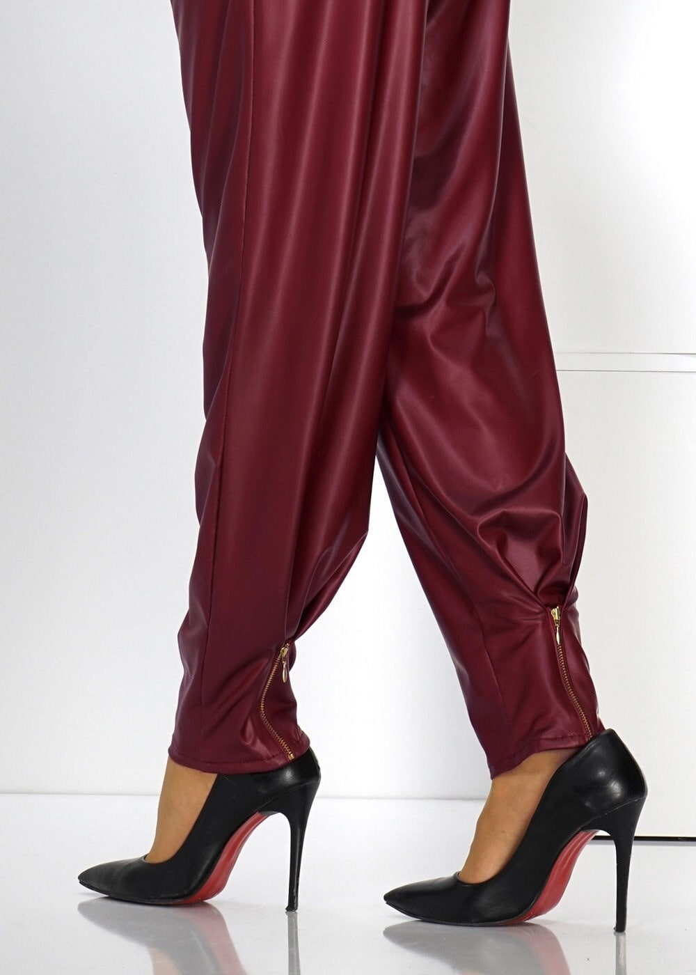 Tesettür giyim BORDO PAÇASI FERMUARLI ŞALVAR KESİM PANTOLON 7799 