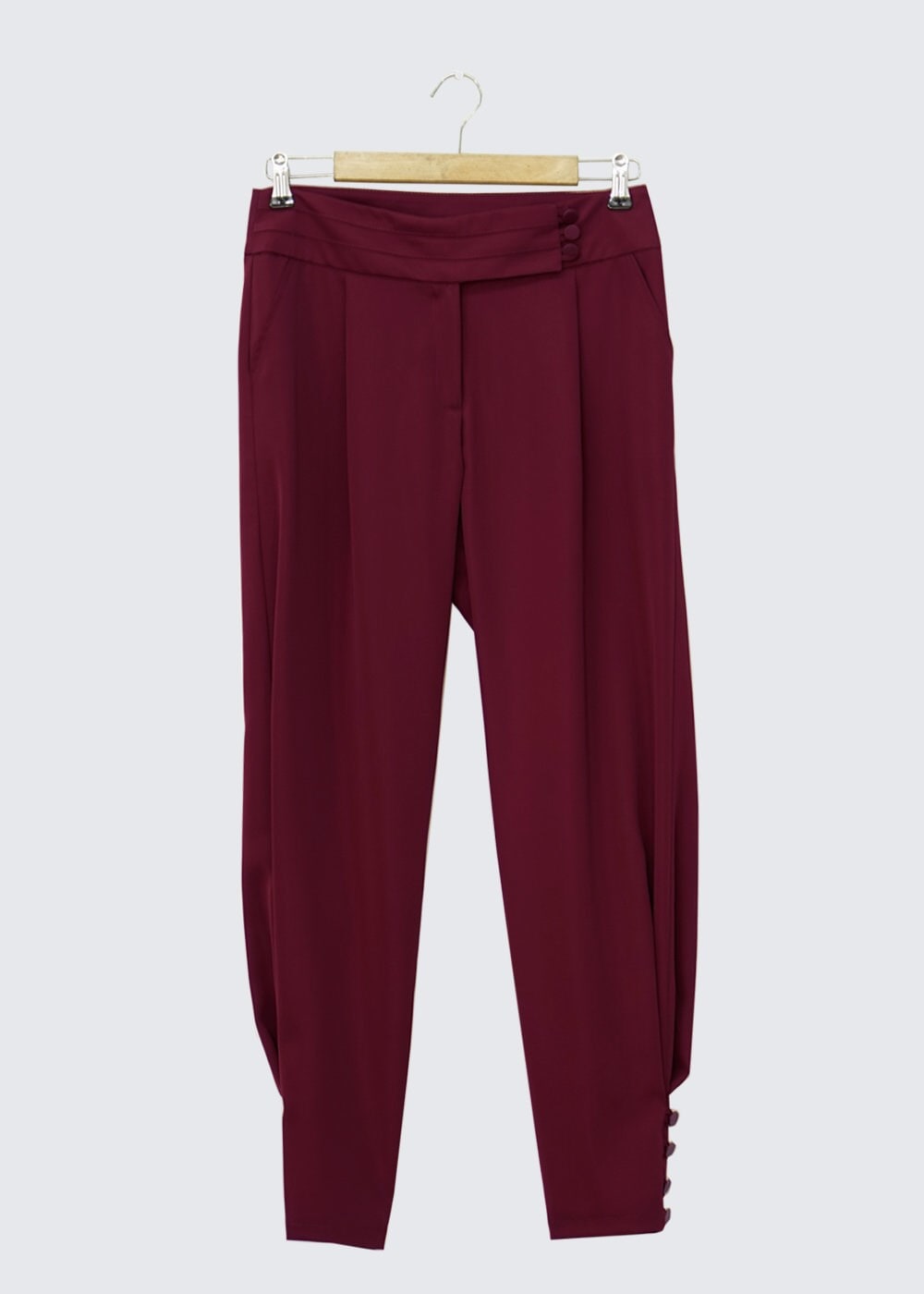 Tesettür giyim BORDO PAÇASI DÜĞME DETAYLI ŞALVAR KESİM PANTOLON 7806