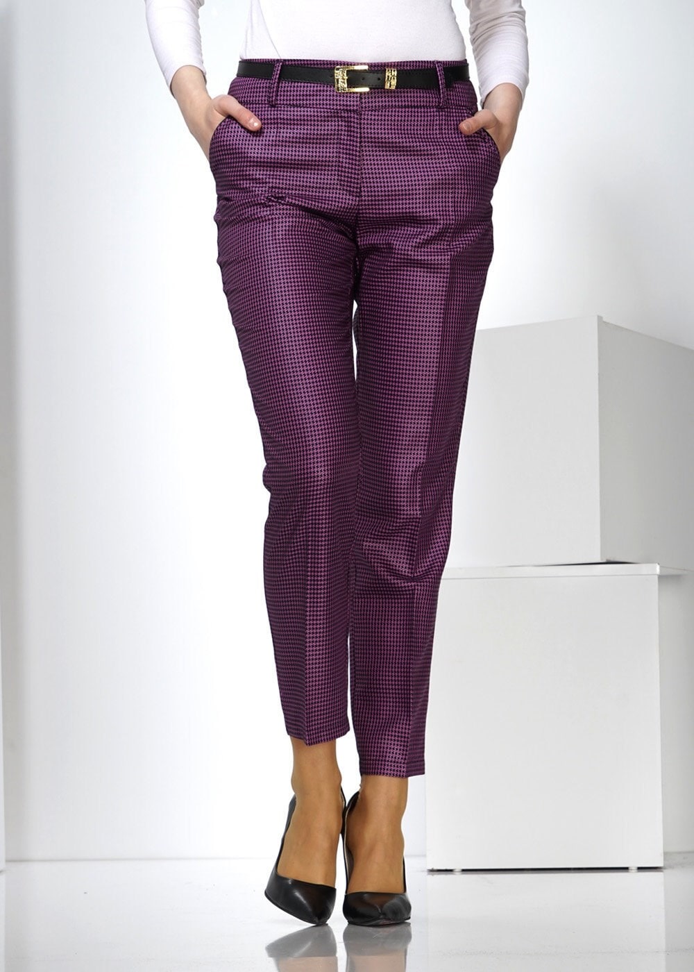 Tesettür giyim MOR PÖTİKARE DESENLİ PANTOLON 7808 