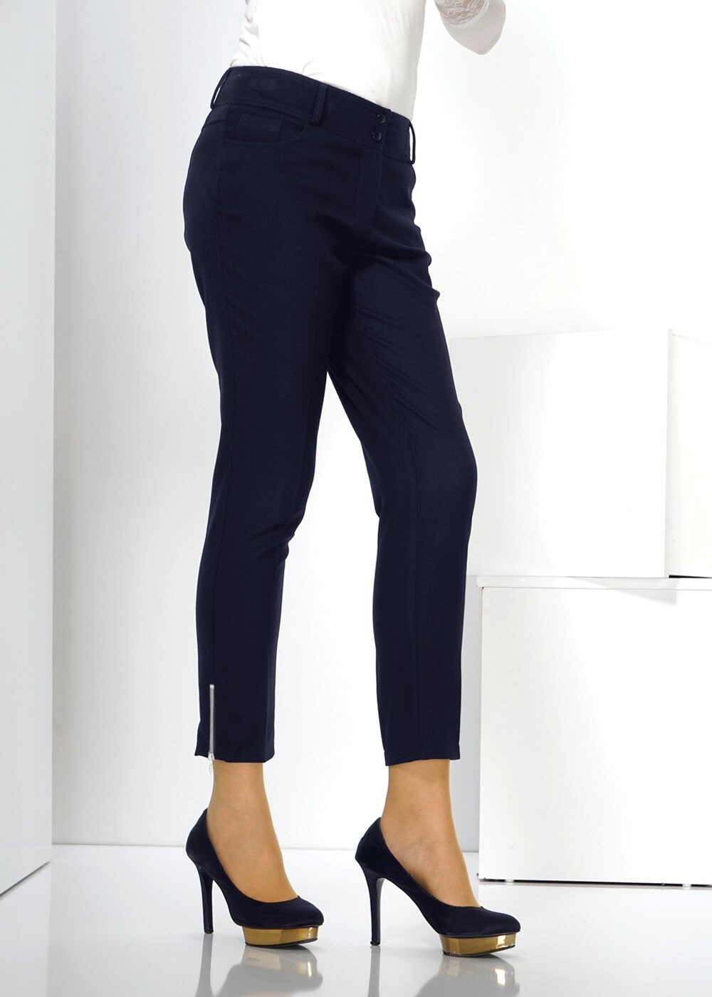 Tesettür giyim LACİVERT PAÇASI FERMUARLI DÜŞÜK BEL PANTOLON 7813