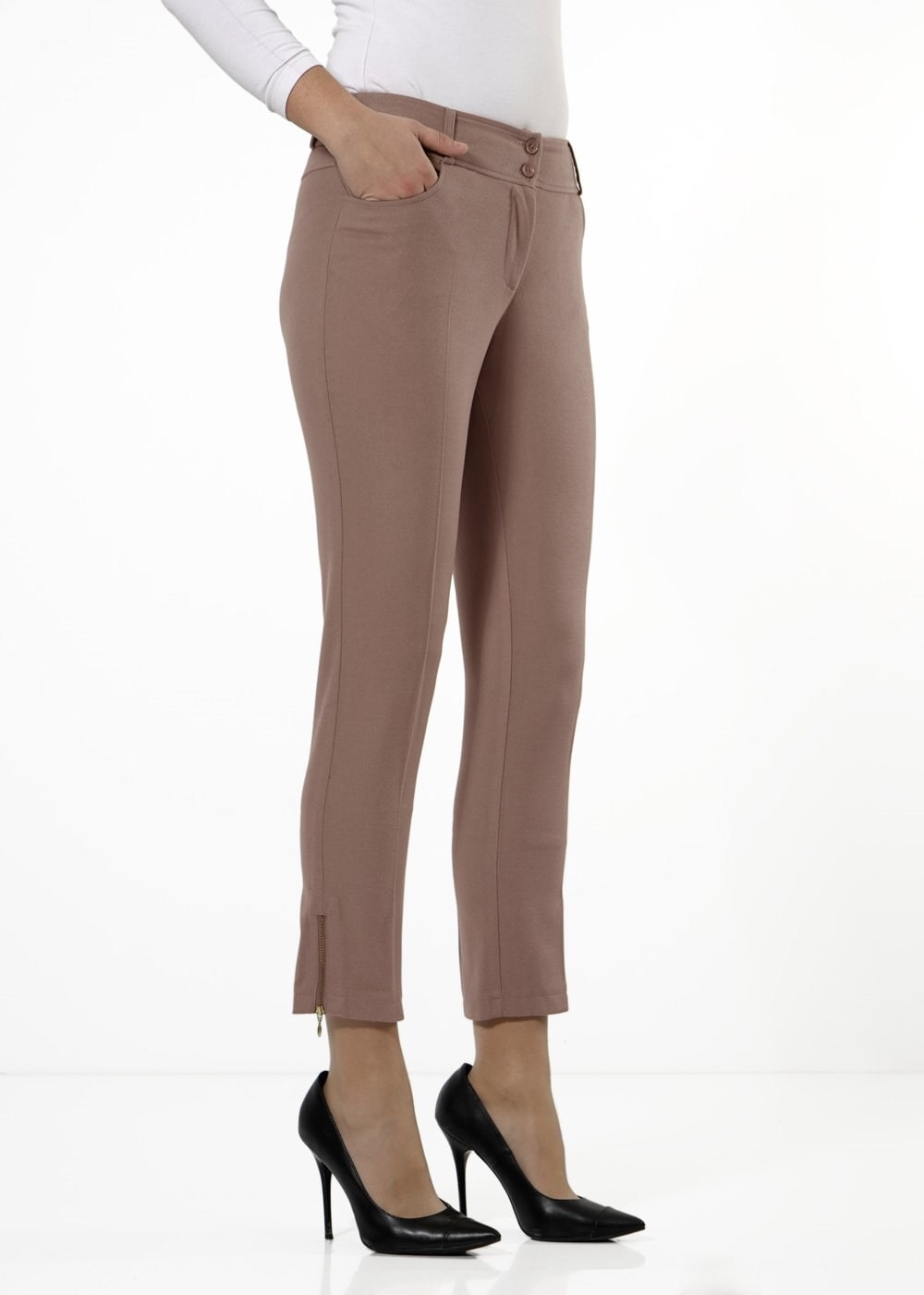 Tesettür giyim BEJ PAÇASI FERMUAR DETAYLI PANTOLON 7814