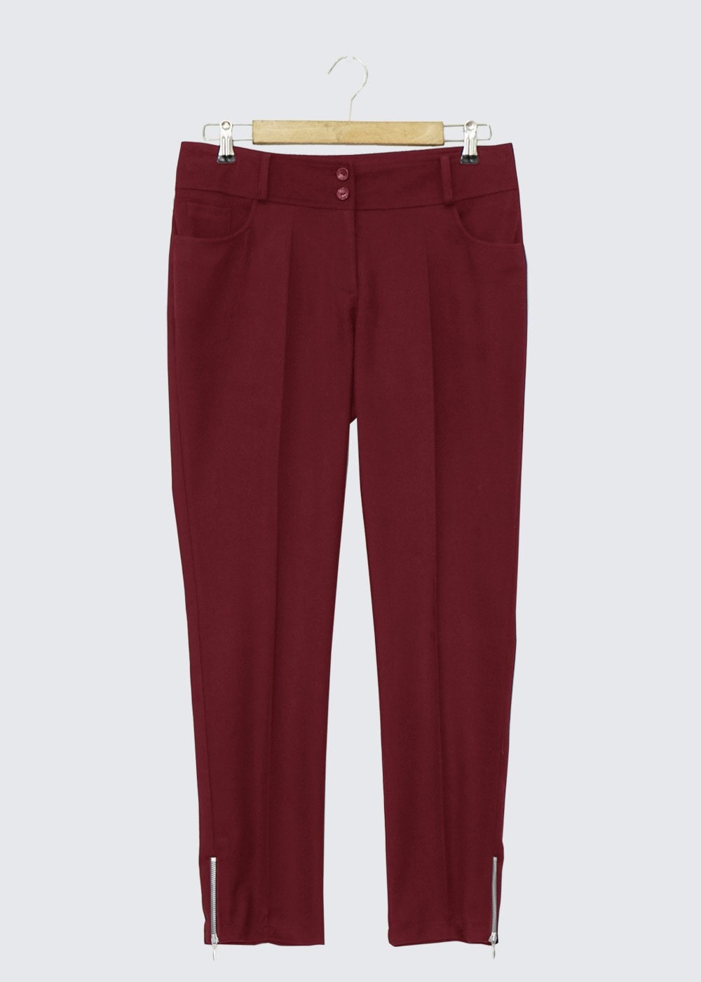 Tesettür giyim BORDO PAÇASI FERMUAR DETAYLI PANTOLON 7813-1