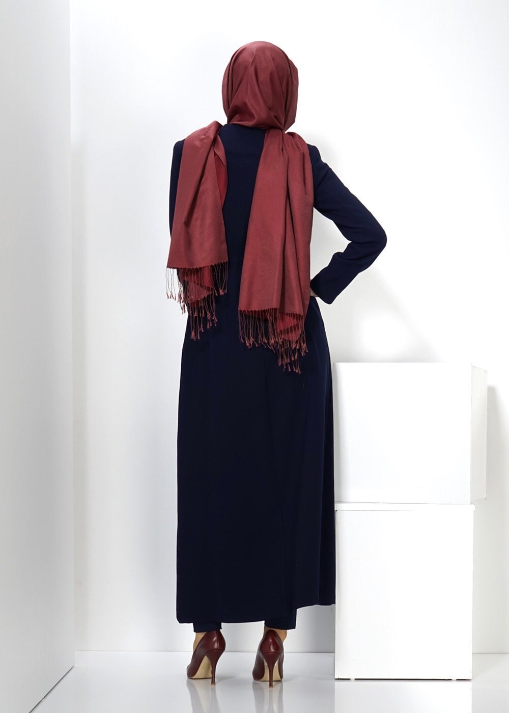 Tesettür giyim LACİVERT BAĞCIK DETAYLI PARDESÜ 1343