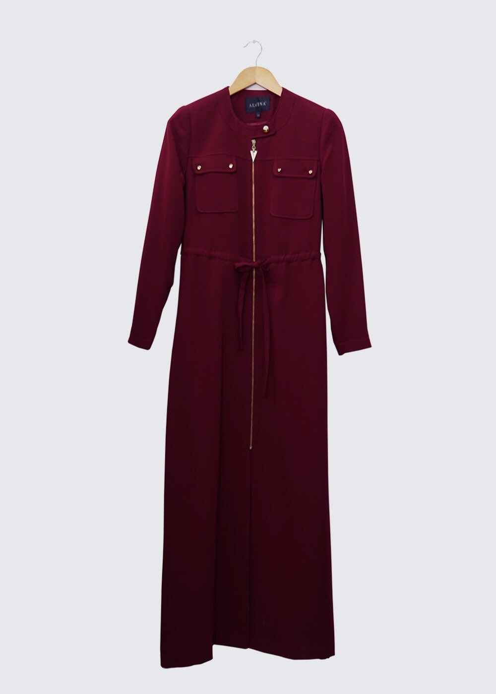 Tesettür giyim BORDO BAĞCIK DETAYLI PARDESÜ 1343