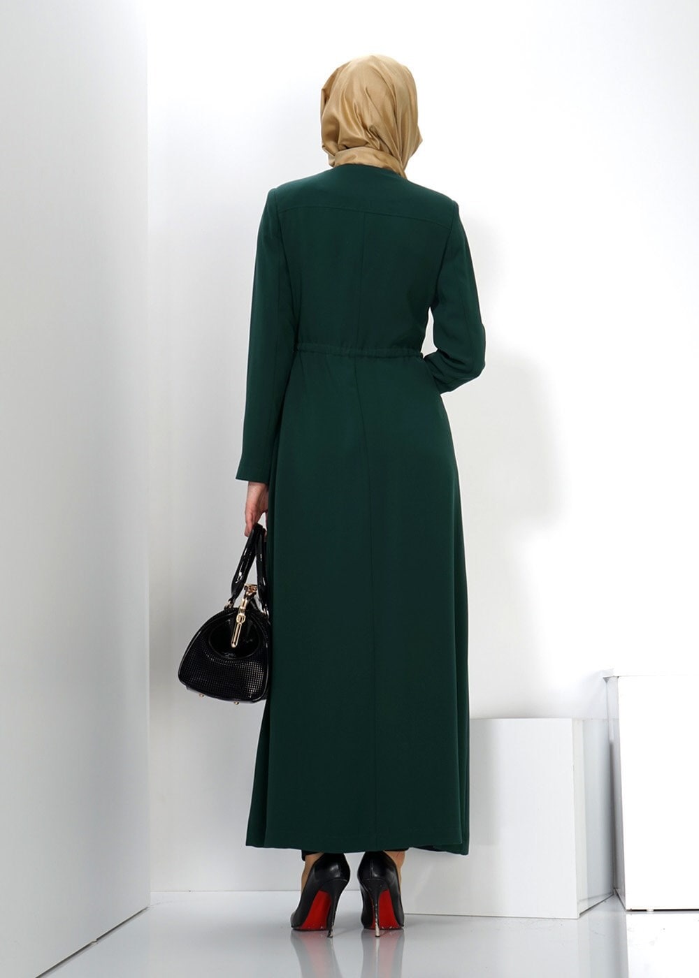 Tesettür giyim YEŞİL BAĞCIK DETAYLI PARDESÜ 1343