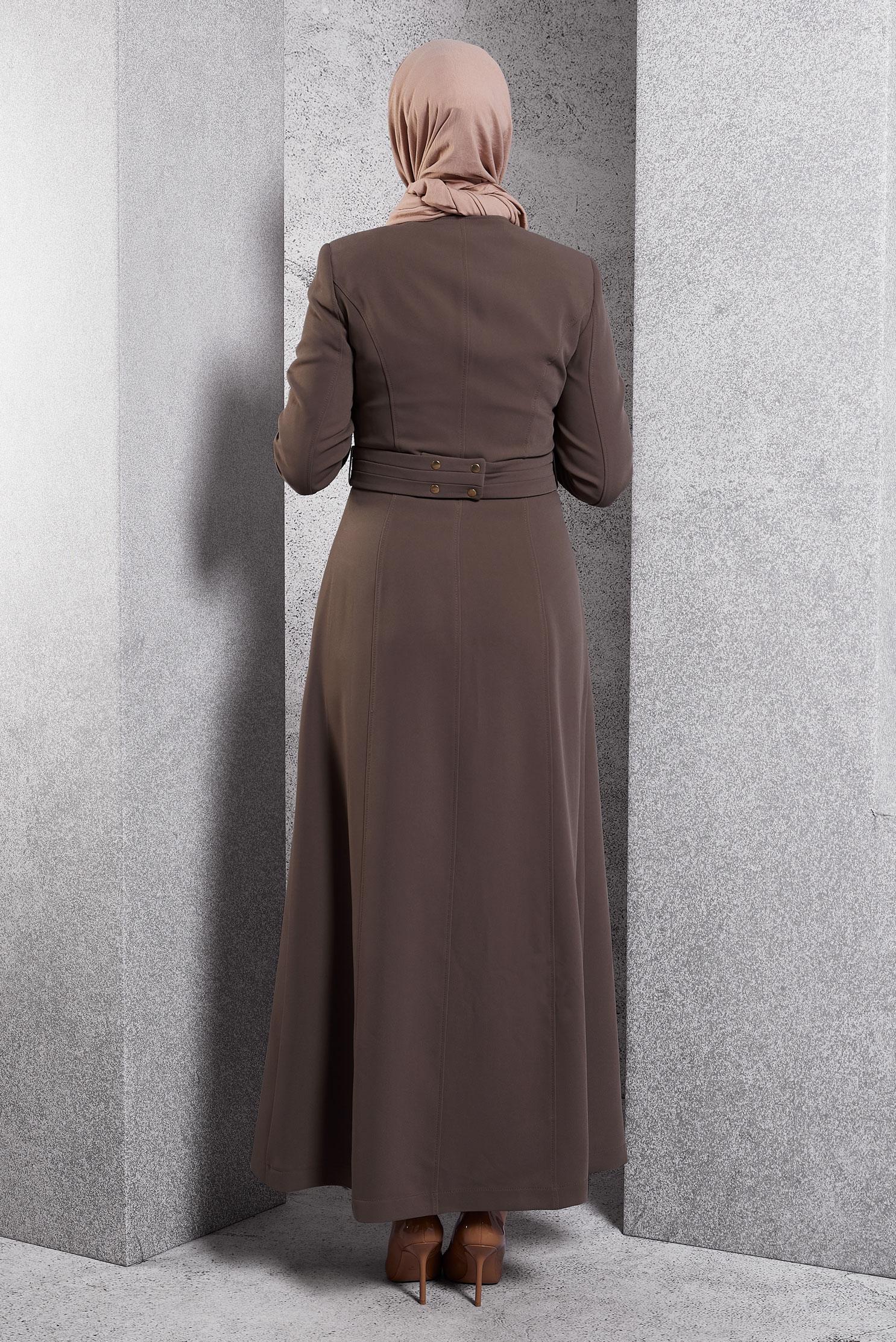 Tesettür giyim VİZON FERMUAR DETAYLI PARDESÜ 1349 