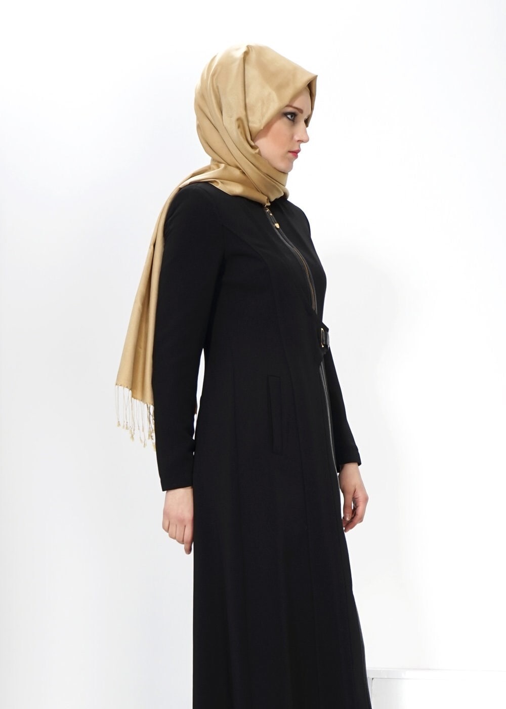 Tesettür giyim SİYAH FERMUARLI PARDESÜ 1350