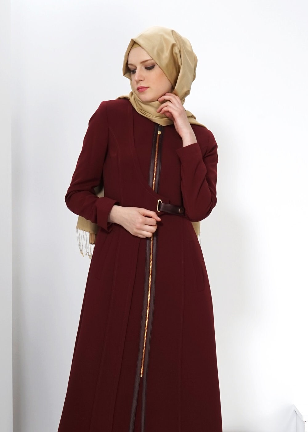 Tesettür giyim BORDO FERMUARLI PARDESÜ 1350