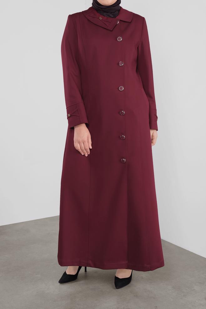 Vêtements hijab ROUGE BORDEAUX PARDESSUS ZIPPÉ 1356  - ALVİNA