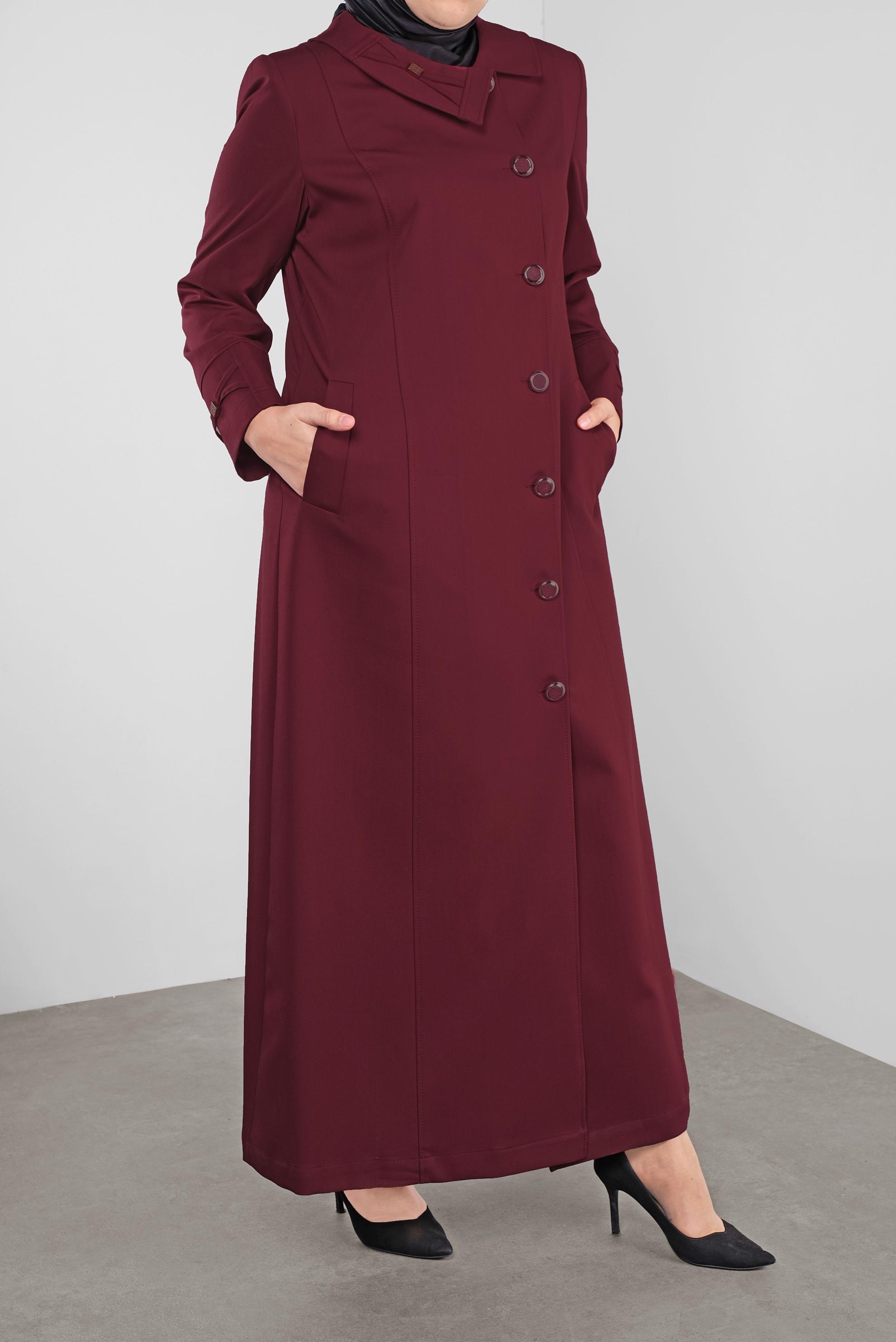 Vêtements hijab ROUGE BORDEAUX PARDESSUS ZIPPÉ 1356 