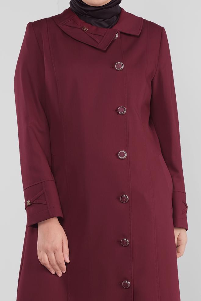 Vêtements hijab ROUGE BORDEAUX PARDESSUS ZIPPÉ 1356  - ALVİNA