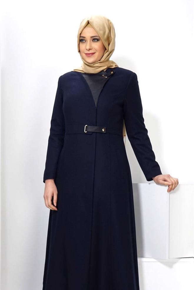 Vêtements hijab BLEU MARINE PARDESSUS AGRAFE À DEVANT 1358  - ALVİNA