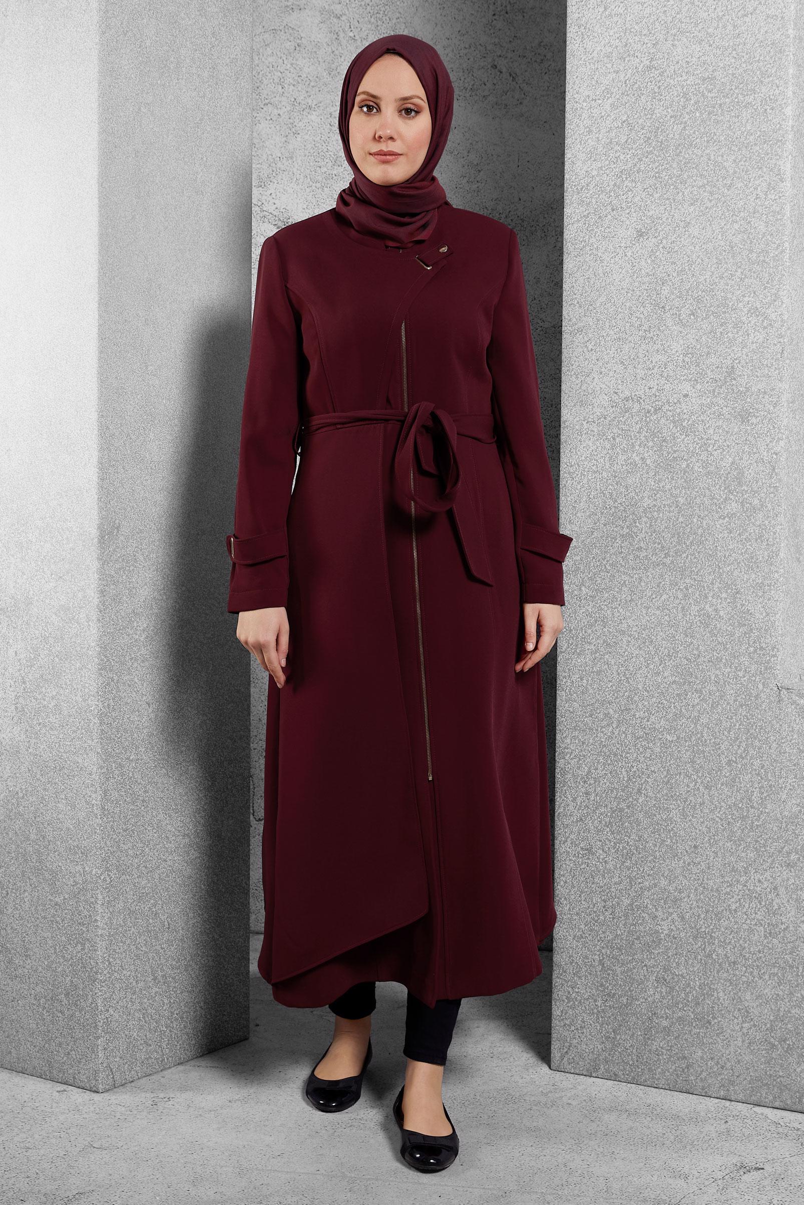 Vêtements hijab ROUGE BORDEAUX COUCHE DE FINITION CEINTURÉE 1360