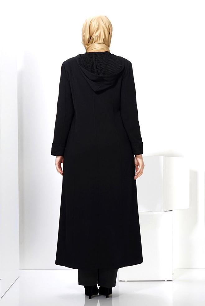 Vêtements hijab NOIR PARDESSUS À CAPUCHE 1370 - ALVİNA