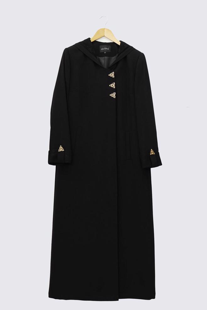 Vêtements hijab NOIR PARDESSUS À CAPUCHE GRANDE TAILLE 1371 - ALVİNA