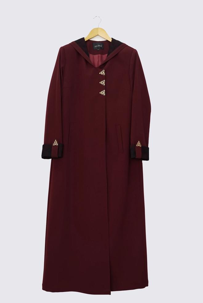 Vêtements hijab ROUGE BORDEAUX PARDESSUS À CAPUCHE GRANDE TAILLE 1371 - ALVİNA