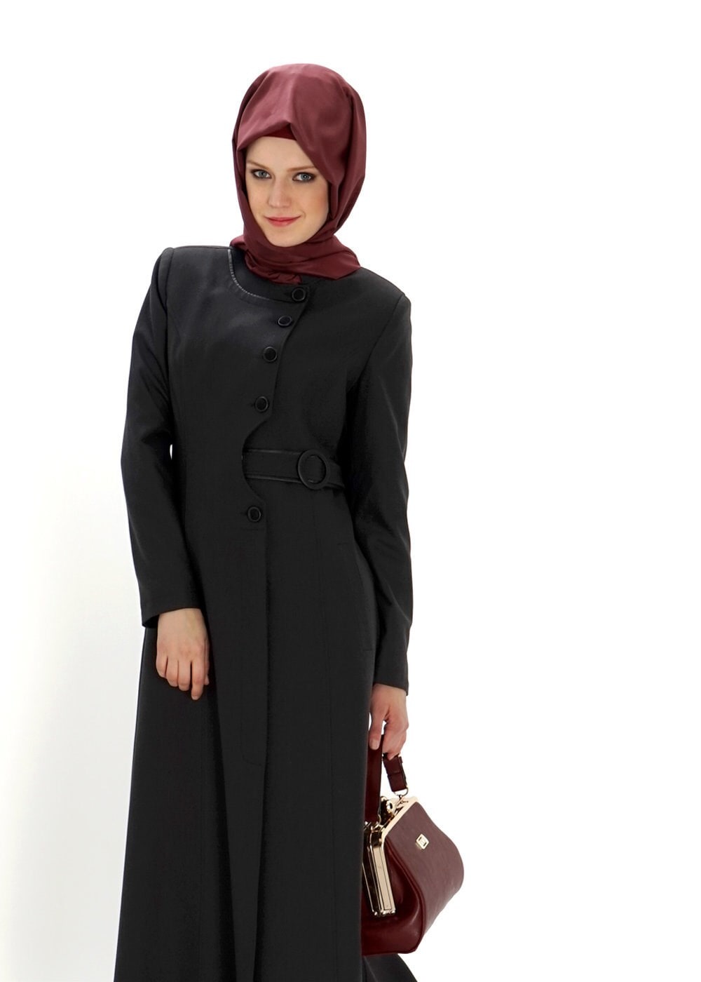 Tesettür giyim SİYAH DİK YAKA PARDESÜ 1379