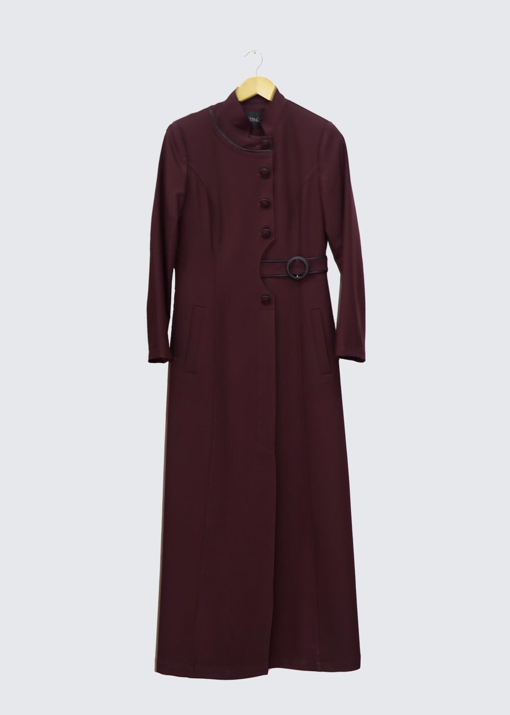 Tesettür giyim BORDO DİK YAKA PARDESÜ 1379