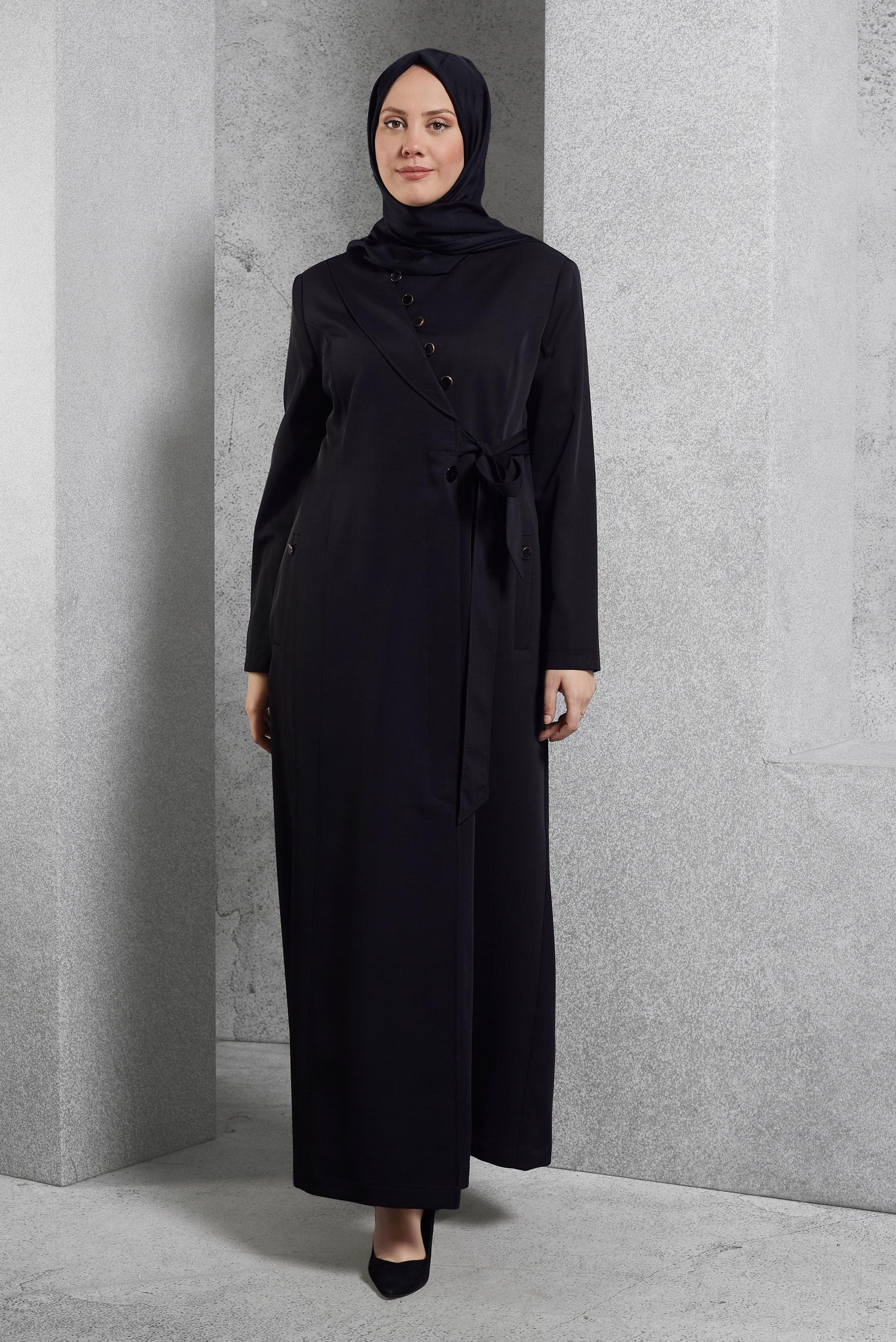 Vêtements hijab NOIR COUCHE DE FINITION CEINTURÉE 1382