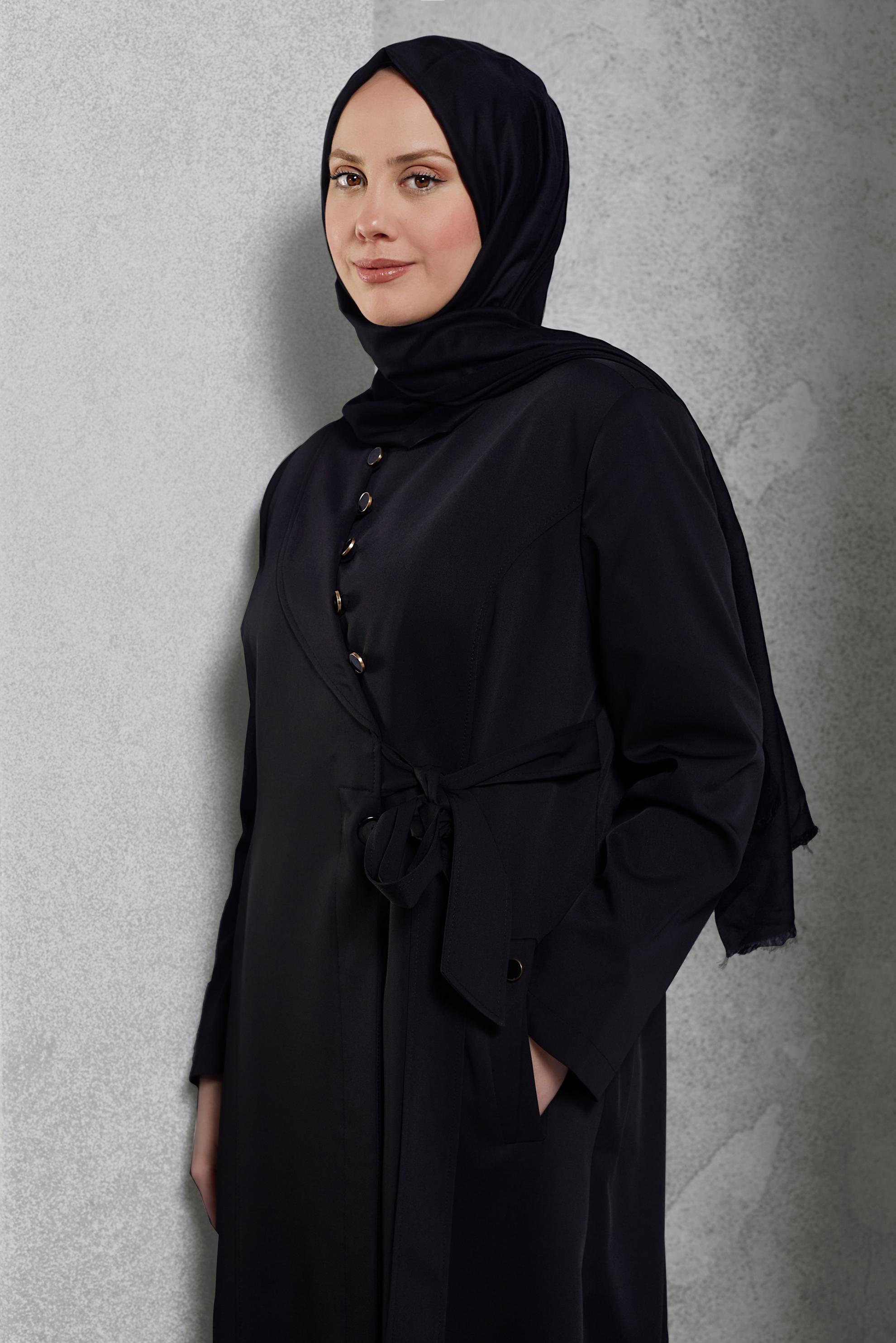 Vêtements hijab NOIR COUCHE DE FINITION CEINTURÉE 1382